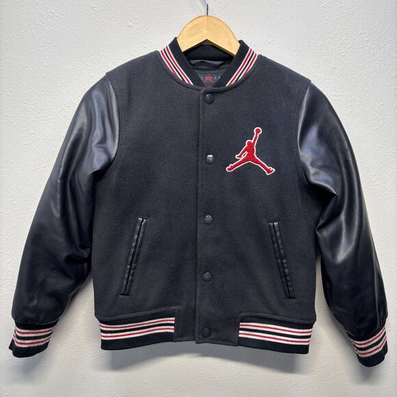 Nike Jordan Flight Unisex Kids Black Varsity Jacket Sz Medium Jumpman Logo